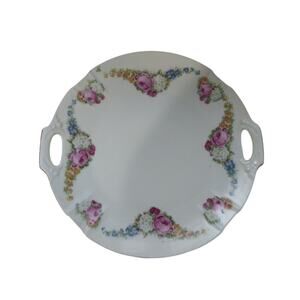 Vintage Germany Bavaria Porcelian Rose Pattern Platter Serving Tray Handles 10"